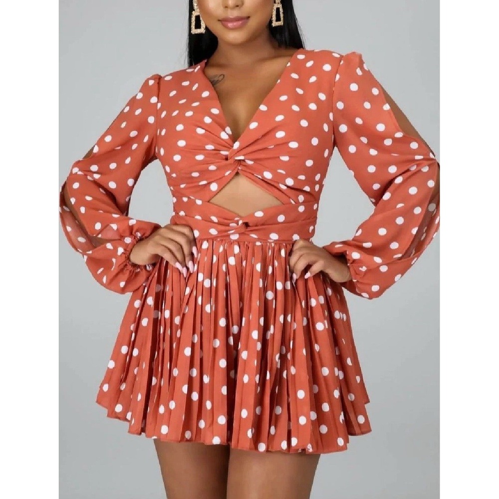 The Sang Polka‎ Dot Twist Front Romper Women Large Brown NEW Cow Girl Western